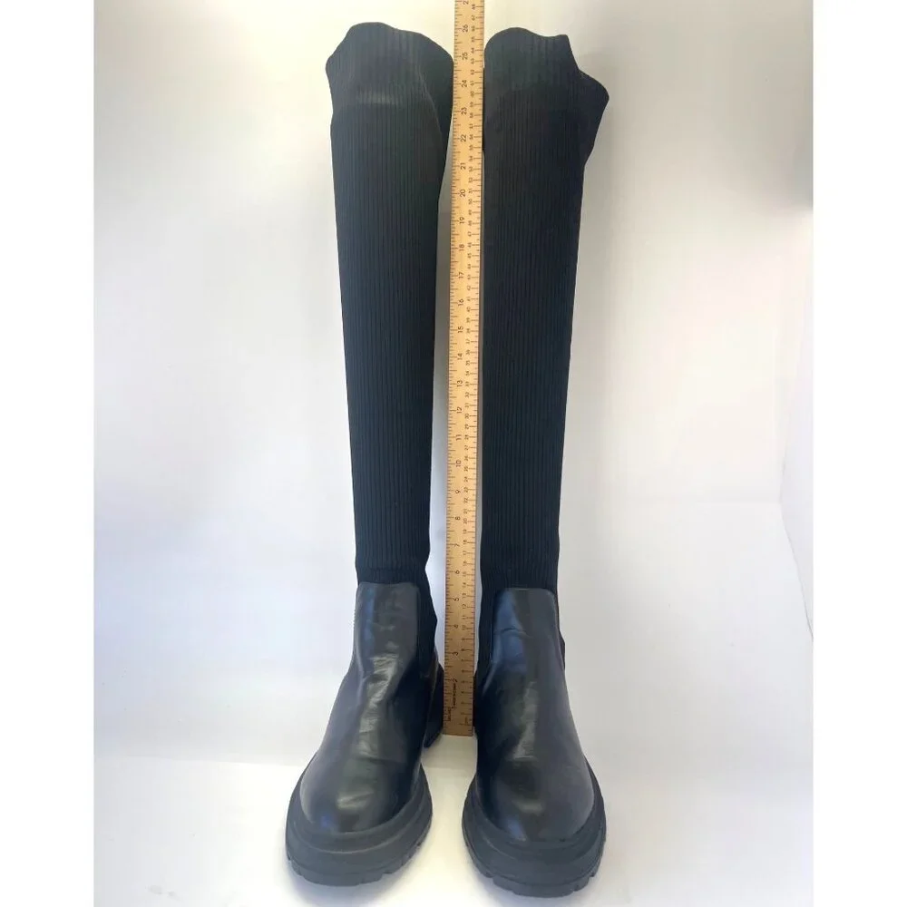 Zara Black Knitted Over the Knee Boots Size 40 US9.5